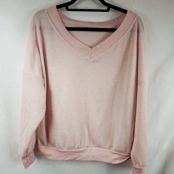 Womens Light Pink Lng Slv Wide V Neck Thermal Insulation Sweater Sz 2XL - Picture 2 of 10